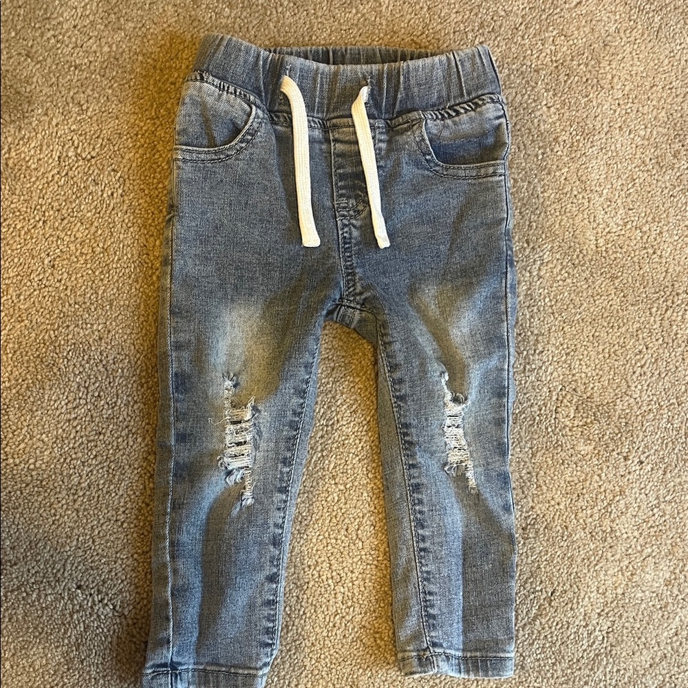 Little Bipsy Distressed Blue Jeans with White Drawstring